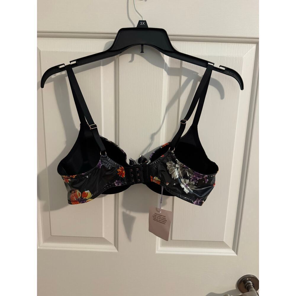 Savage X Fenty New Padded Balconette Bra Black Night Blooms Wet Look 38D - Picture 10 of 13